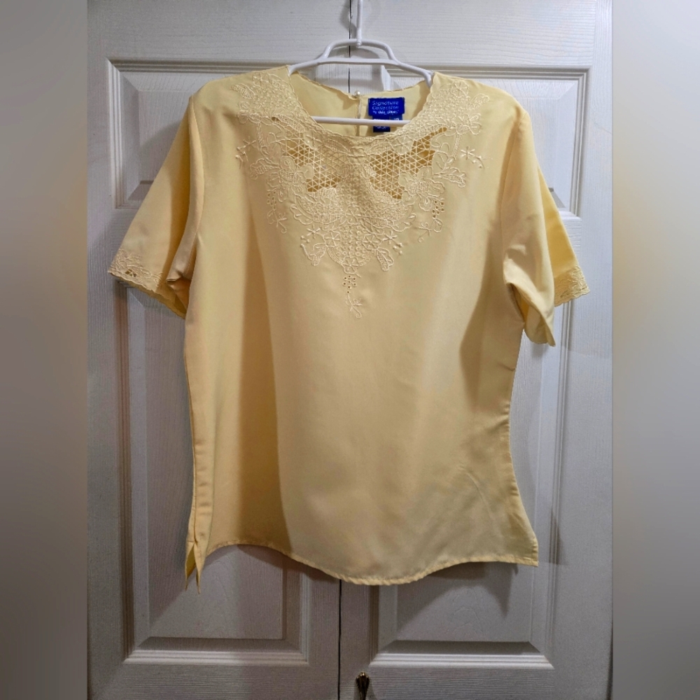 Signature Collection Yellow Lace Embroidered Women's Top